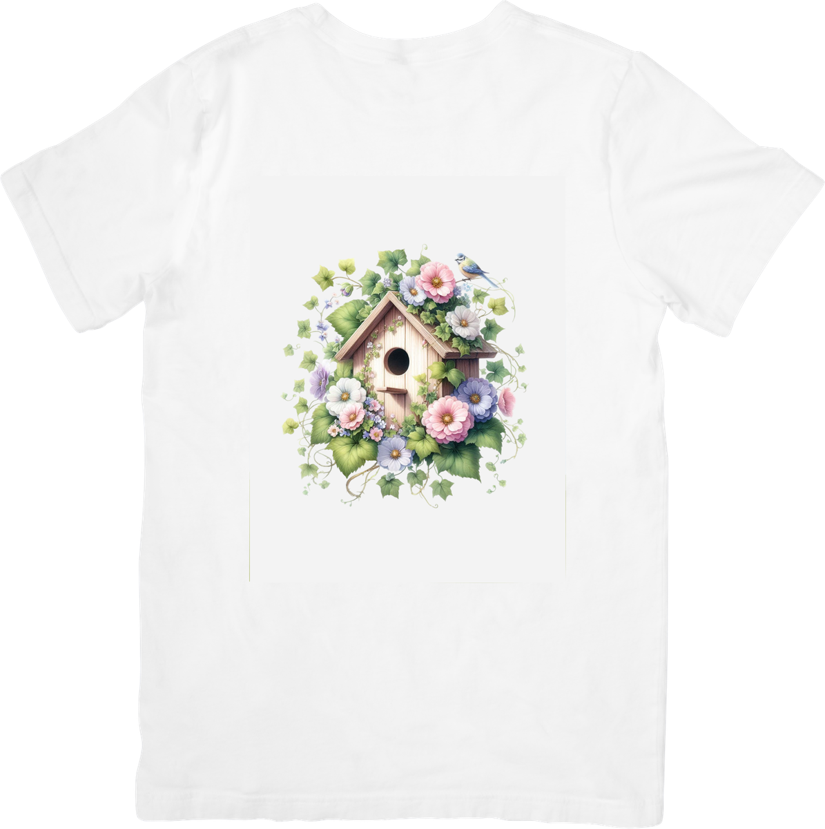 Floral Birdhouse Spring T-Shirt | Watercolor Garden Bird Graphic Tee | Nature Garden Lover Gift