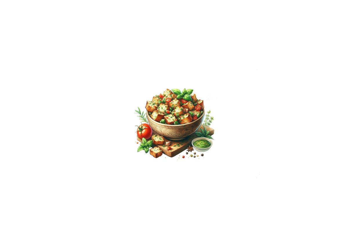 Garlic Herb Crouton Salad Throw Pillow | Rustic Watercolor Food Decorative Pillow | Foodie Kitchen Gift