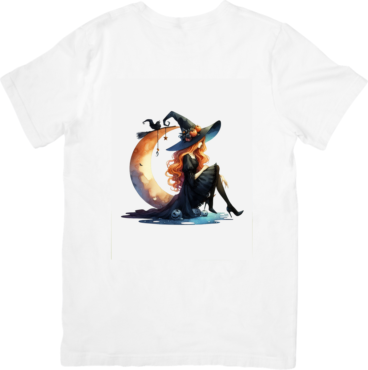 Witch On The Moon T-Shirt | Mystical Watercolor Halloween Graphic Tee | Witchy Gothic Gift