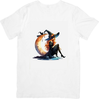 Thumbnail for Witch On The Moon T-Shirt | Mystical Watercolor Halloween Graphic Tee | Witchy Gothic Gift