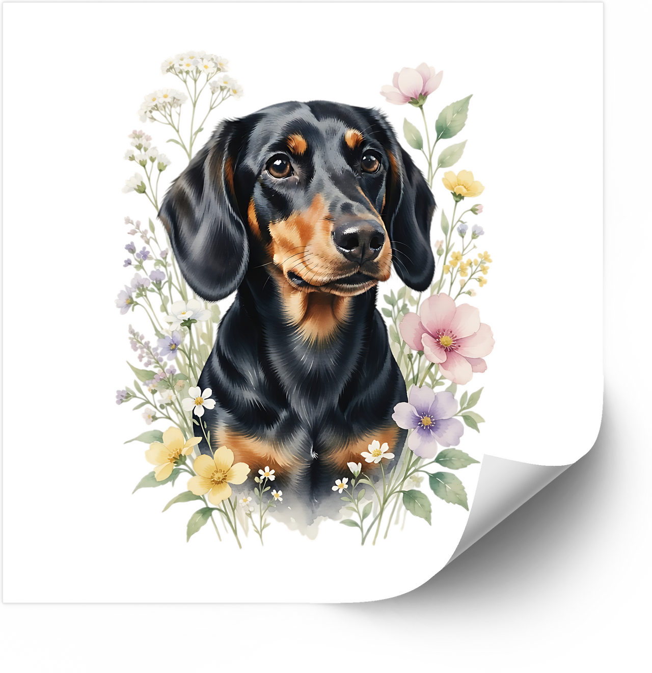 Dachshund Wildflower Sticker | Watercolor Floral Dog Vinyl Decal | Doxie Dog Lover Gift