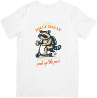 Thumbnail for Born To Dilly Dally Raccoon Scooter T-Shirt | Funny Vintage Animal Graphic Tee