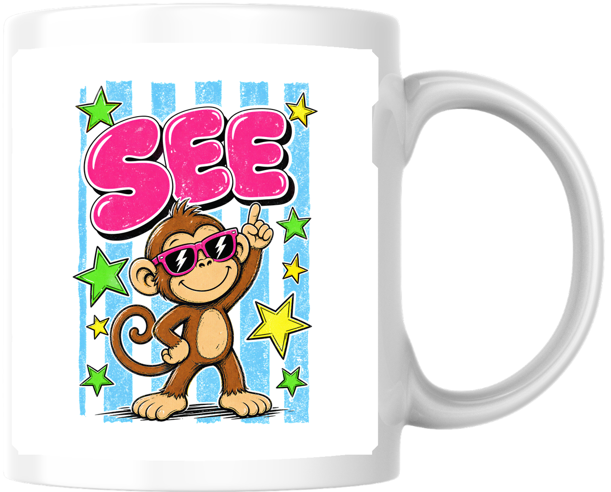 Cool Monkey Peace Sign Mug | Fun Retro Cartoon Coffee Mug | Kids Teen Gift