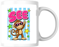 Thumbnail for Cool Monkey Peace Sign Mug | Fun Retro Cartoon Coffee Mug | Kids Teen Gift