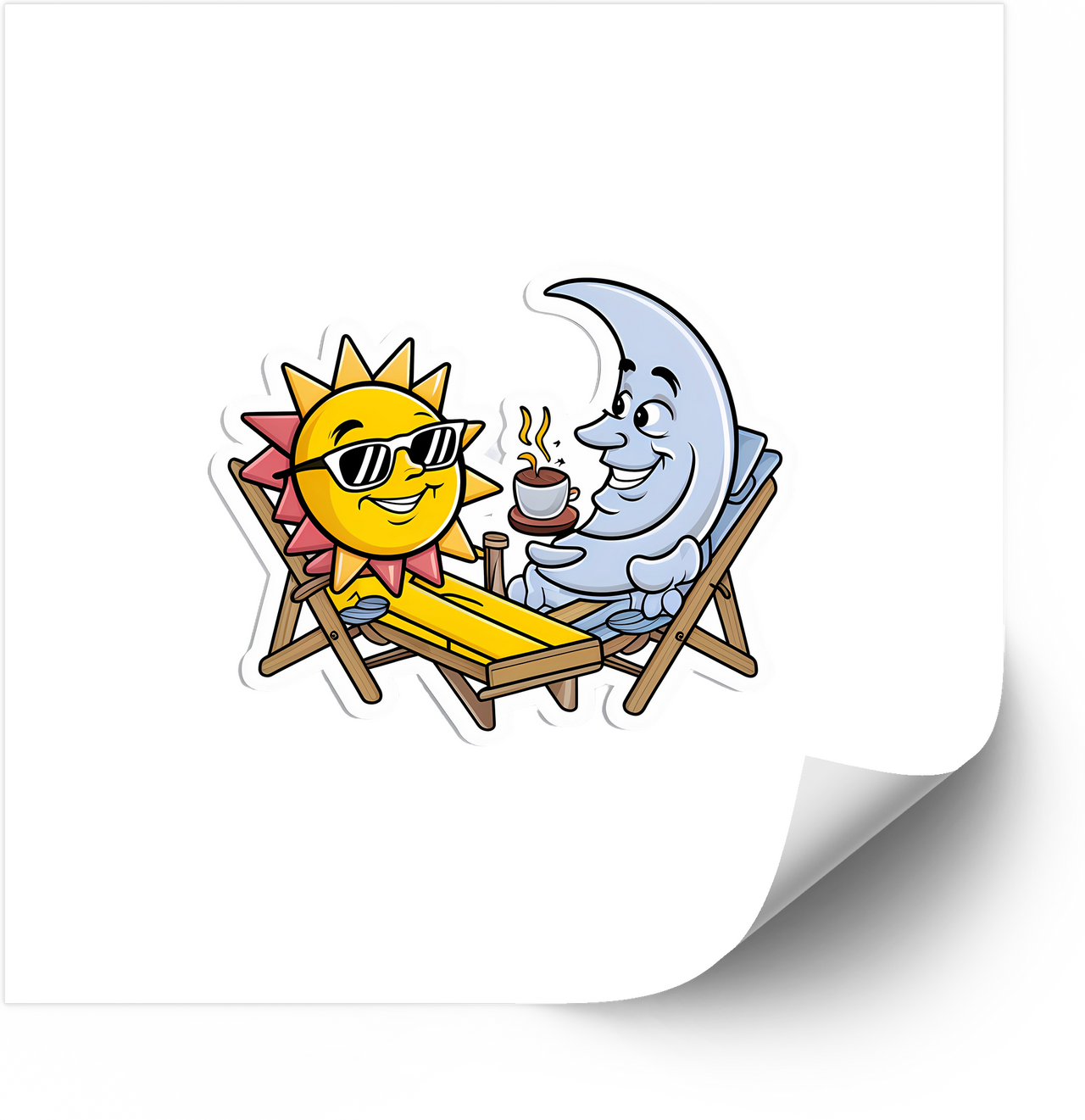 Sun And Moon At Cafe Sticker | Cute Cartoon Celestial Coffee Vinyl Decal