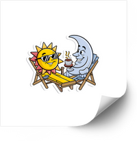 Thumbnail for Sun And Moon At Cafe Sticker | Cute Cartoon Celestial Coffee Vinyl Decal
