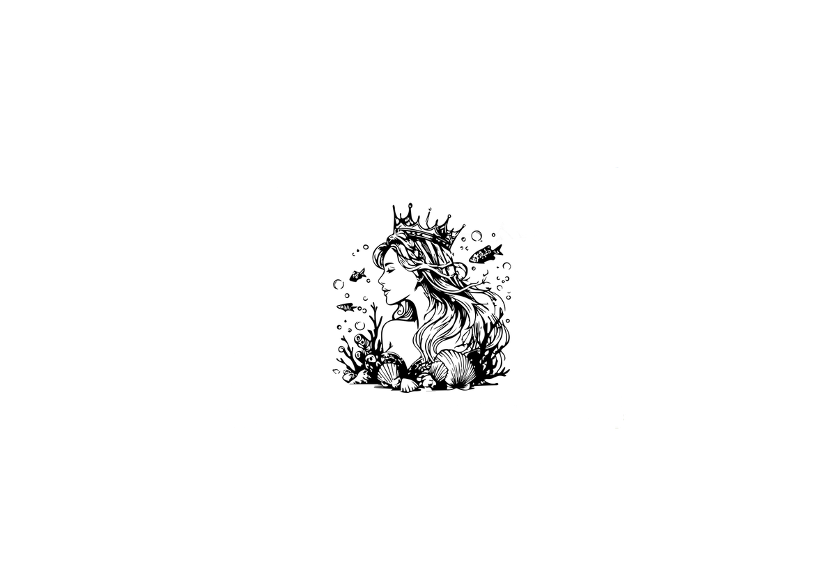 Mermaid Queen Throw Pillow | Inked Ocean Line Art Decorative Pillow | Nautical Coastal Gift