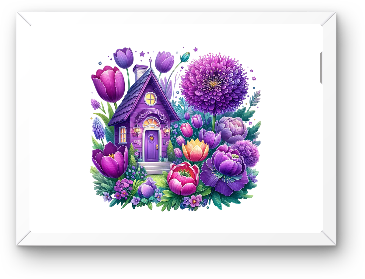 Purple Cottage Floral Wall Art | Whimsical Tulip Garden Print | Fairytale Home Gift