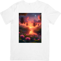 Thumbnail for Tropical Sunset Lotus T-Shirt | Dreamy Palm Lagoon Graphic Tee | Nature Beach Lover Gift