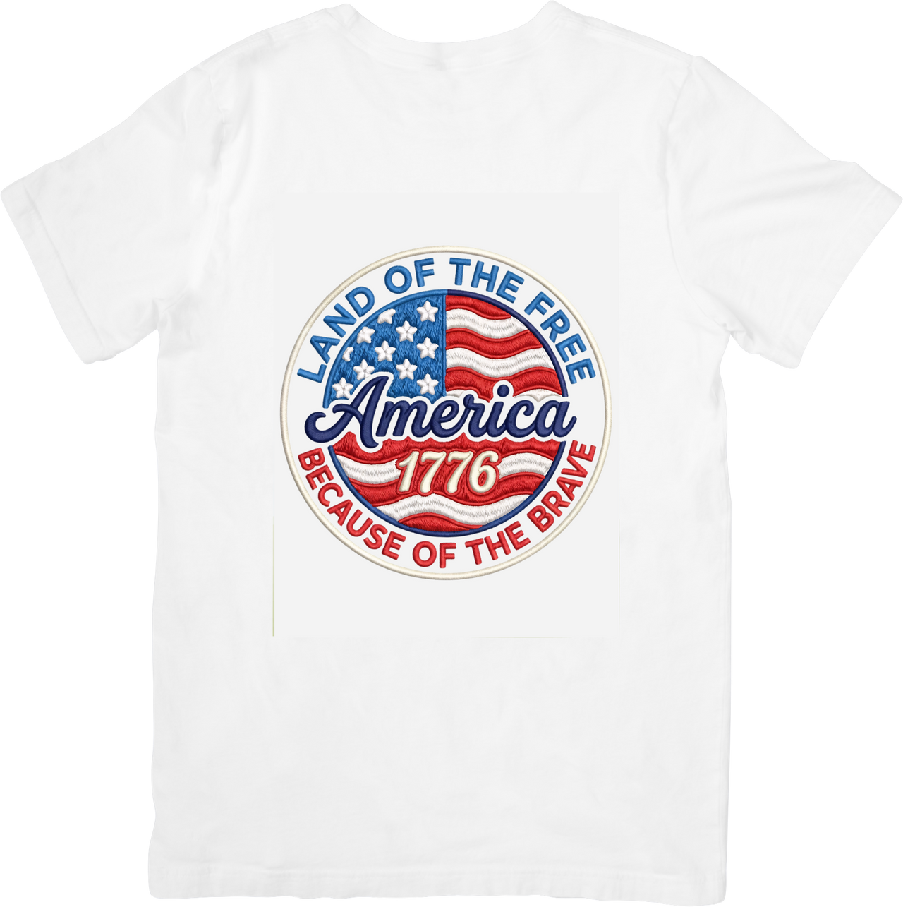 Land Of The Free America 1776 T-Shirt | Patriotic Embroidered Emblem Graphic Tee