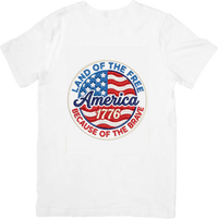 Thumbnail for Land Of The Free America 1776 T-Shirt | Patriotic Embroidered Emblem Graphic Tee