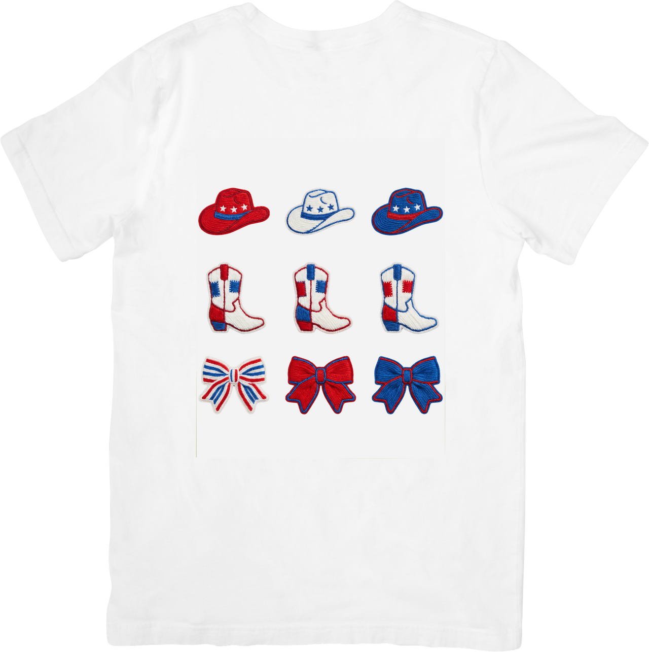 Patriotic Cowboy Boots Hats Bows T-Shirt | Cute 4th Of July Collection Graphic Tee