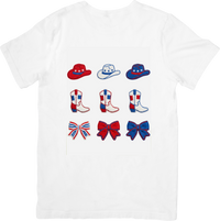 Thumbnail for Patriotic Cowboy Boots Hats Bows T-Shirt | Cute 4th Of July Collection Graphic Tee