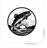 Thumbnail for Leaping Fish Sunrise Sticker | Vintage Woodcut Fishing Vinyl Decal | Angler Outdoor Gift