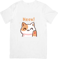 Thumbnail for Meow Cat T-Shirt | Kawaii Illustrated Feline Graphic Tee | Cat Lover Gift