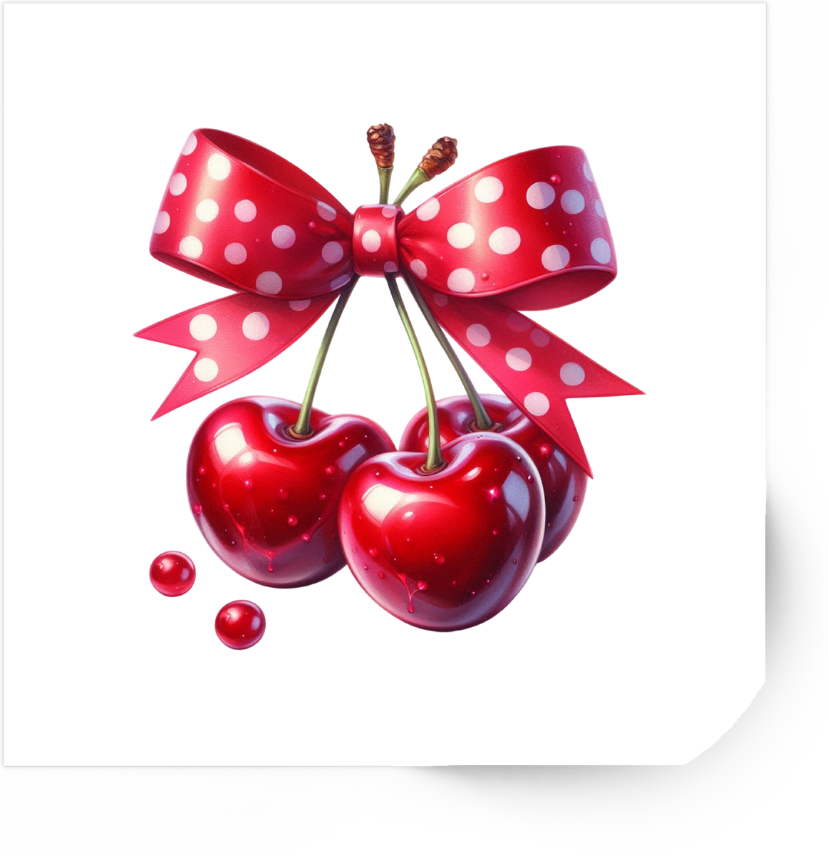 Cherries With Polka Dot Bow Sticker | Cute Coquette Fruit Vinyl Decal | Retro Kitchen Gift