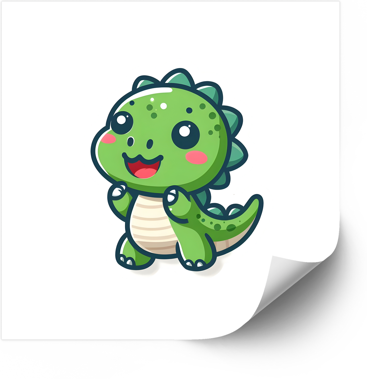 Cute Kawaii Green Dinosaur Sticker | Smiling Baby Dino Vinyl Decal