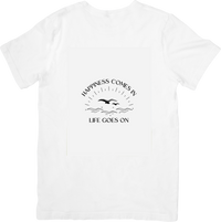 Thumbnail for Happiness Comes In Life Goes On T-Shirt | Minimalist Seagull Sunrise Graphic Tee