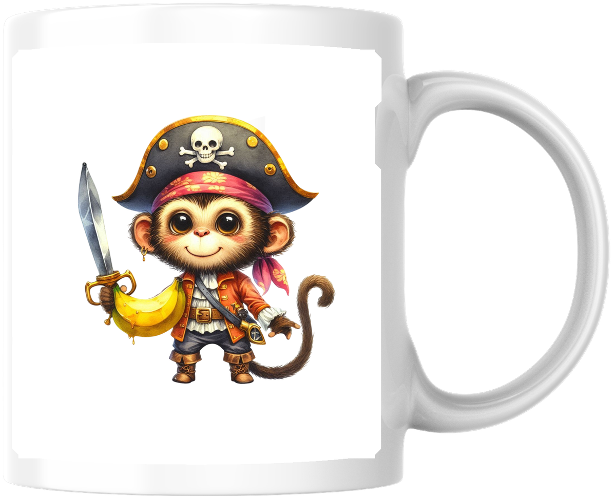 Pirate Monkey Mug | Cute Cartoon Buccaneer Coffee Mug | Kids Adventure Gift