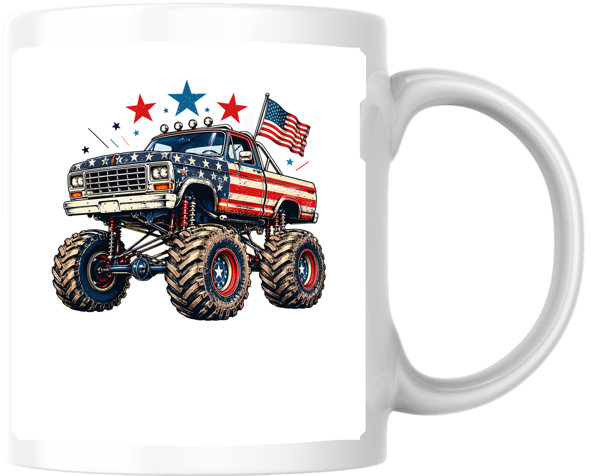 Patriotic Monster Truck Mug | American Flag Off-Road Coffee Mug | 4th Of July Boys Gift