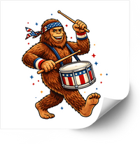 Thumbnail for Sasquatch Drummer Sticker | Patriotic Fourth of July Bigfoot Vinyl Decal | Americana Humor