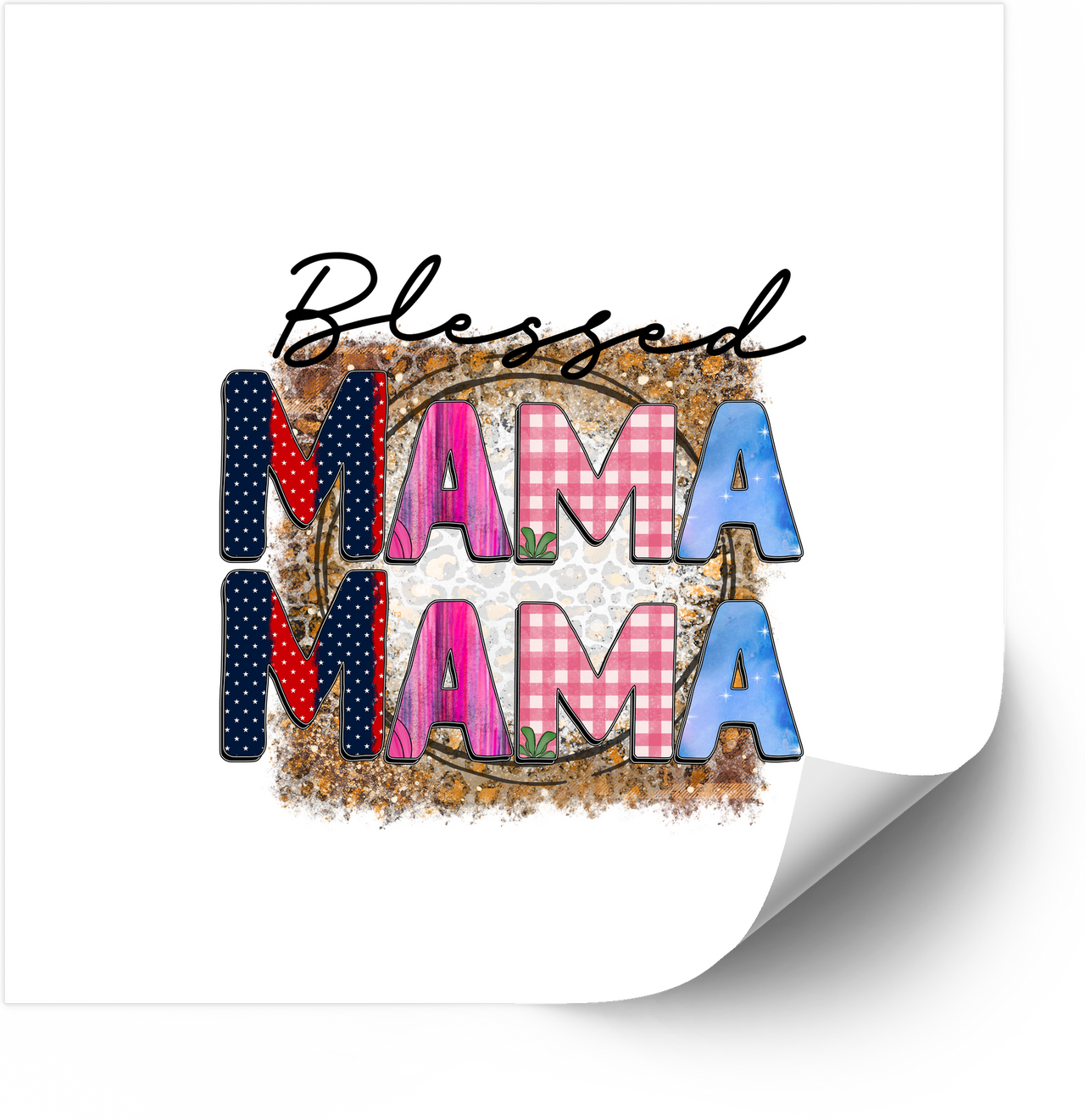 Blessed Mama Patriotic Sticker | Cute Patterned Letters Mom Vinyl Decal