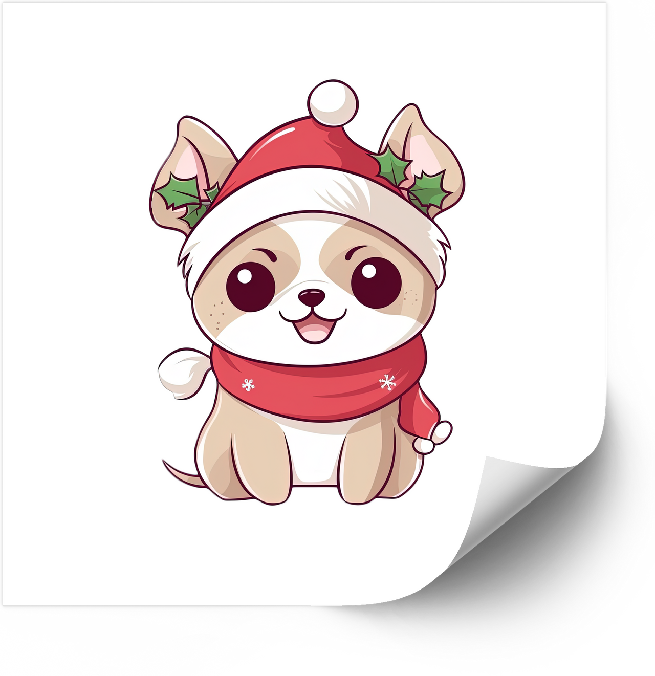 Kawaii Holly Santa Puppy Sticker | Christmas Holiday Dog Vinyl Decal