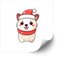 Thumbnail for Kawaii White Puppy Santa Hat Scarf Sticker | Cute Christmas Dog Vinyl Decal